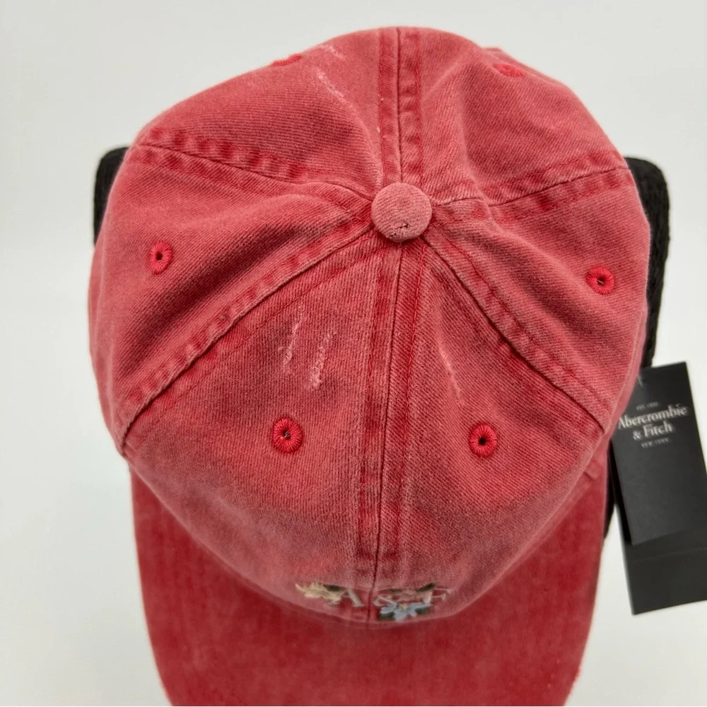 NWT Abercrombie & Fitch Distressed Floral Embroidered Logo Adjustable Hat Cap